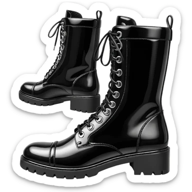 Chanel glossy effect Patent Quilted Chain Combat Boots  sticker