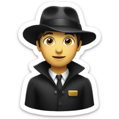 A boy with a black hat written assistant  sticker