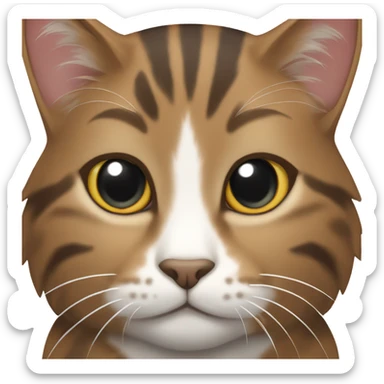 Brown tabby cat with white belly and face sticker