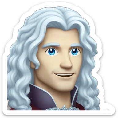pale handsome flirty vampire king with long wavy white hair and light blue eyes sticker