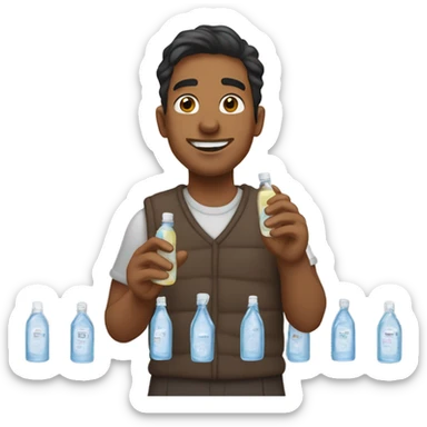 Brown man holding bottles of baby oil sticker