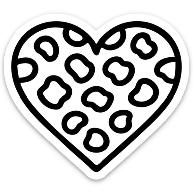 Add natural leopard print colors to the heart with a tan base and brown and black spots, keeping the icon style and transparent background. sticker