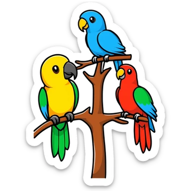 A tree have 2 parrots  sticker