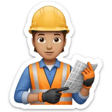 Worker pointing at construction site map sticker
