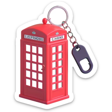 London red phone box keyring with exaggerated glossy highlights sticker