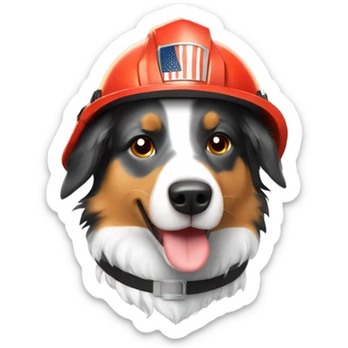 Australian Shepard with fire helmet sticker