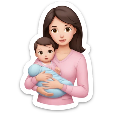 brunette mother holding baby in pastel pink outfits sticker