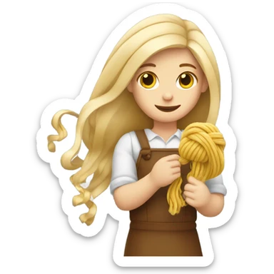 Blond long hair girl with yarn in her hand  sticker