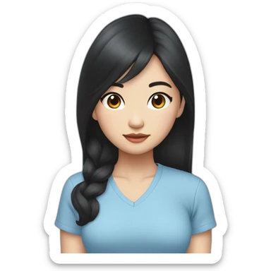 Evelyn Cathy Widjaja - asian black hair girl - blue armless shirt sticker
