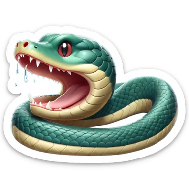 Cinematic Cute Yawning Chinese Water Snake Portrait Emoji, Head tilted slightly with a dramatic, wide-open yawn, showcasing a soft, glossy scaled body with gently drooping edges and half-closed, drowsy eyes, Simplified yet irresistibly adorable features, highly detailed, glowing with a soft, cozy aquatic glow, high shine, relaxed yet expressive, stylized with a dash of waterborn charm, soft glowing outline, capturing the essence of a sleepy yet affectionate water snake that seems ready to stretch out and rest in its watery domain! sticker