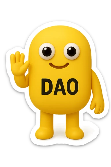 FALLO IDENTICO MA CON LA SCRITTA DAO IN ITALIANO SUL CORPO. emoji con enzima umano con occhi 3d con la scritta "DAO" SUL CORPO IN ITALIANO sticker