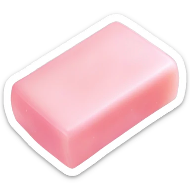 Light pink soap bar sitting on a soap holder, with soap bubbles  sticker