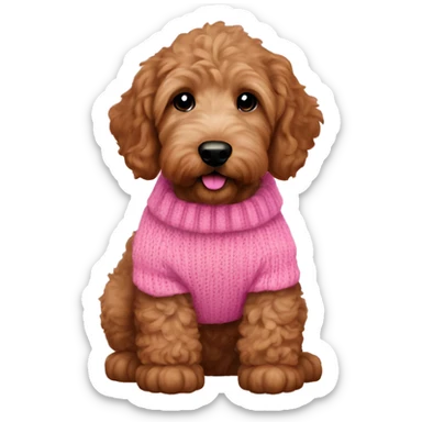 Little brown golden doodle puppy wearing a pink sweater sticker