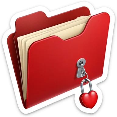Red folder with cherry-shaped lock, secured red document with cherry padlock sticker