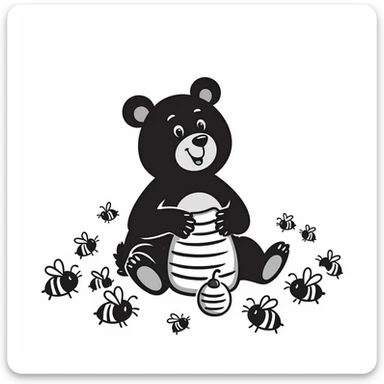 bear eating honeycomb with bees flying around sticker