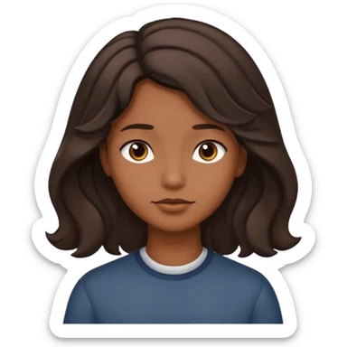 This is a cartoon-style avatar of a person with dark light wave hair, brown skin, and a calm expression sticker