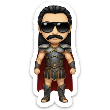 gladiator with long straight black hair, black moustache and sunglasses sticker