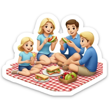 Family picnic with parents and children sitting on a blanket enjoying food outdoors sticker
