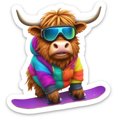 Highland cow snowboarder sticker