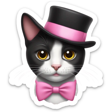 Cute Tuexdo cat wearing a pink top hat sticker