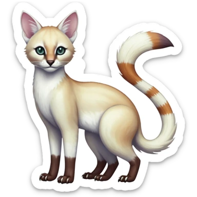 Colorful dark tropical pearly-albino-white iridescent glorious divine exotic cute cool beautiful shiny beautiful fantasy-caracal-civet-genet-sergal-vernid-Cacomistle-oncilla-animal-Fakémon-hybrid-fursona (full body) sticker