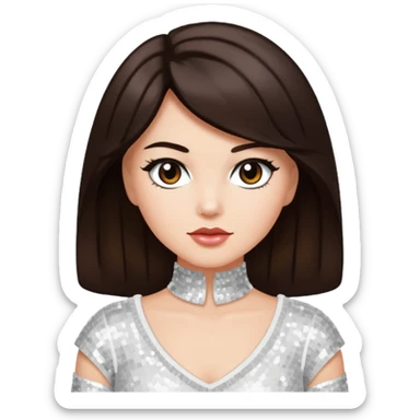 Earth Kitt with dark brown hair, white sequin outfit sticker