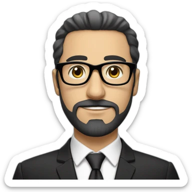 Arabic Canadian white man in a dark suits with elegant black glasses and black and white beard sticker
