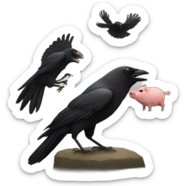 Crow attacking a pig sticker