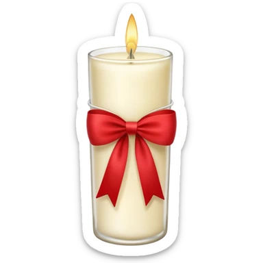 Soft vanilla long glass candle, with little red bow sticker