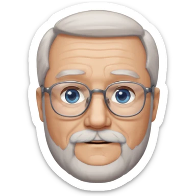 Create me an emoji of an old man. Gray really short size hair. Gray follow-up full beard. Squarer Glasses. Blue eyes. Little smile sticker