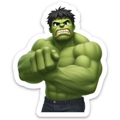 Hulk holding index finger and middle finger up (peace sign) sticker