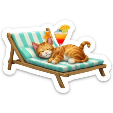 Cat napping on beach with a cocktail sticker