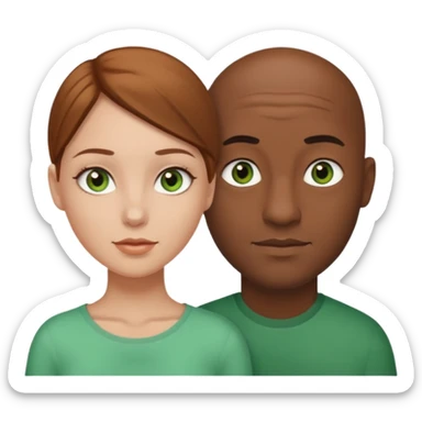 Black bald guy with brown eyes & a white girl brown hair with green eyes  sticker
