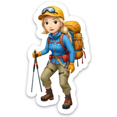 woman mountain climbing, female mountaineer with hiking gear sticker