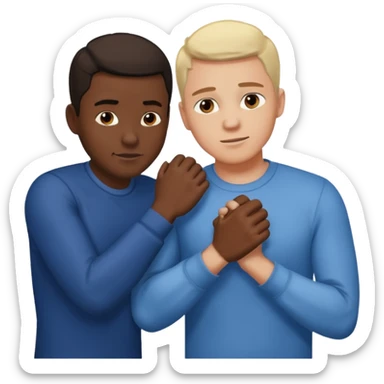 Muestra a dos personas. Uno de pie, alcanzando y firmemente halando hacia arriba a la otra persona que está agachada o en un agujero/grieta. Sus manos están entrelazadas en un agarre fuerte. El enfoque debe ser claro: un hombre ayuda a otro a levantarse o salir de una situación peligrosa. sticker