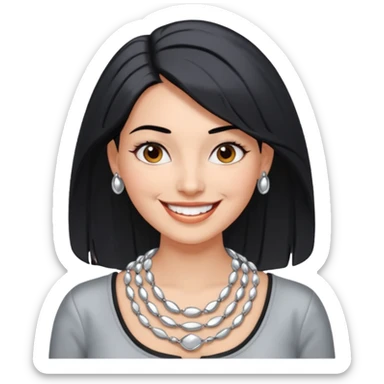 Female with very big Silver Necklace, grey skin,Black hair, more bright silver,highlight necklace, different expressions. sticker