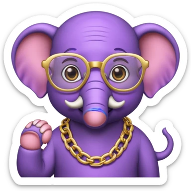 Purple elephant with a gold chain and glasses  sticker