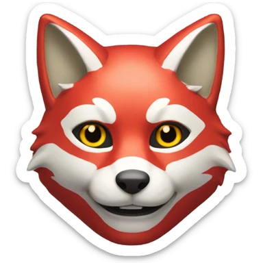 red kitsune mask, slight smile sticker