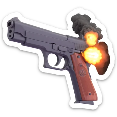 a realistic handgun firing a bullet, with muzzle flash and smoke coming out of the barrel, 3D style sticker