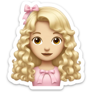 Blonde, pale girl with bangs and curly, long hair with pink bows  sticker