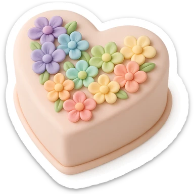 heart-shaped fondant cake decorated with rainbow flowers sticker