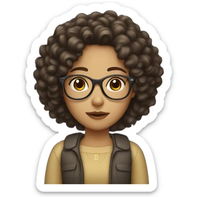 girl with curly dark brown hair and thin glasses sticker