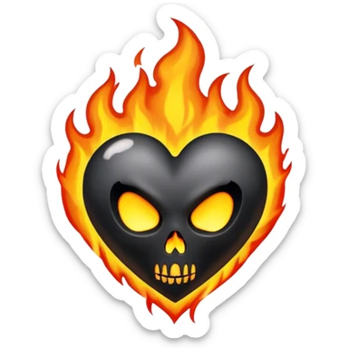 Black hear with skull and flames sticker