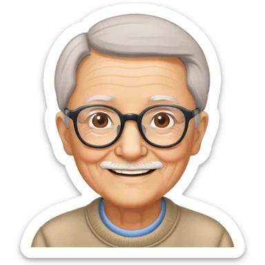 elderly grandparent with glasses and a warm smile sticker