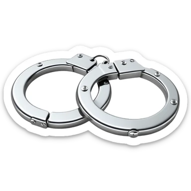 A pair of elegant handcuffs emoji made of silver chrome, smooth rounded design, glossy metallic reflections, luxury fetish aesthetic, minimal iOS emoji style, centered, clean white background sticker