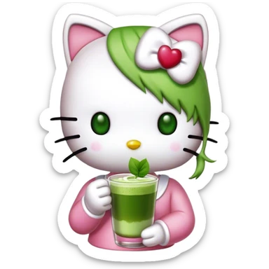 Hello kitty drinking matcha  sticker