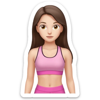 white brunette girl long hair with hazel eyes in light pink workout with small waist sticker