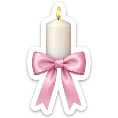 white candle with pink pastel ribbon sticker