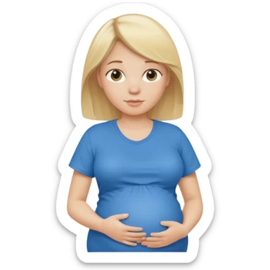 Blonde pregnant woman wearing a blue T-shirt sticker