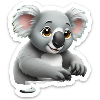 Koala is working on the computer sticker